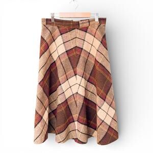 Vintage Union Made Brown Plaid Dark Academia Midi Skirt